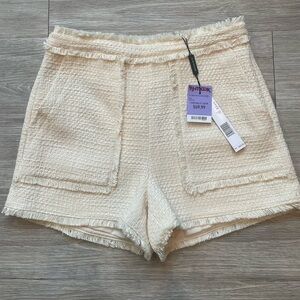 Elie Tahari Cream High Waist Fringe Shorts